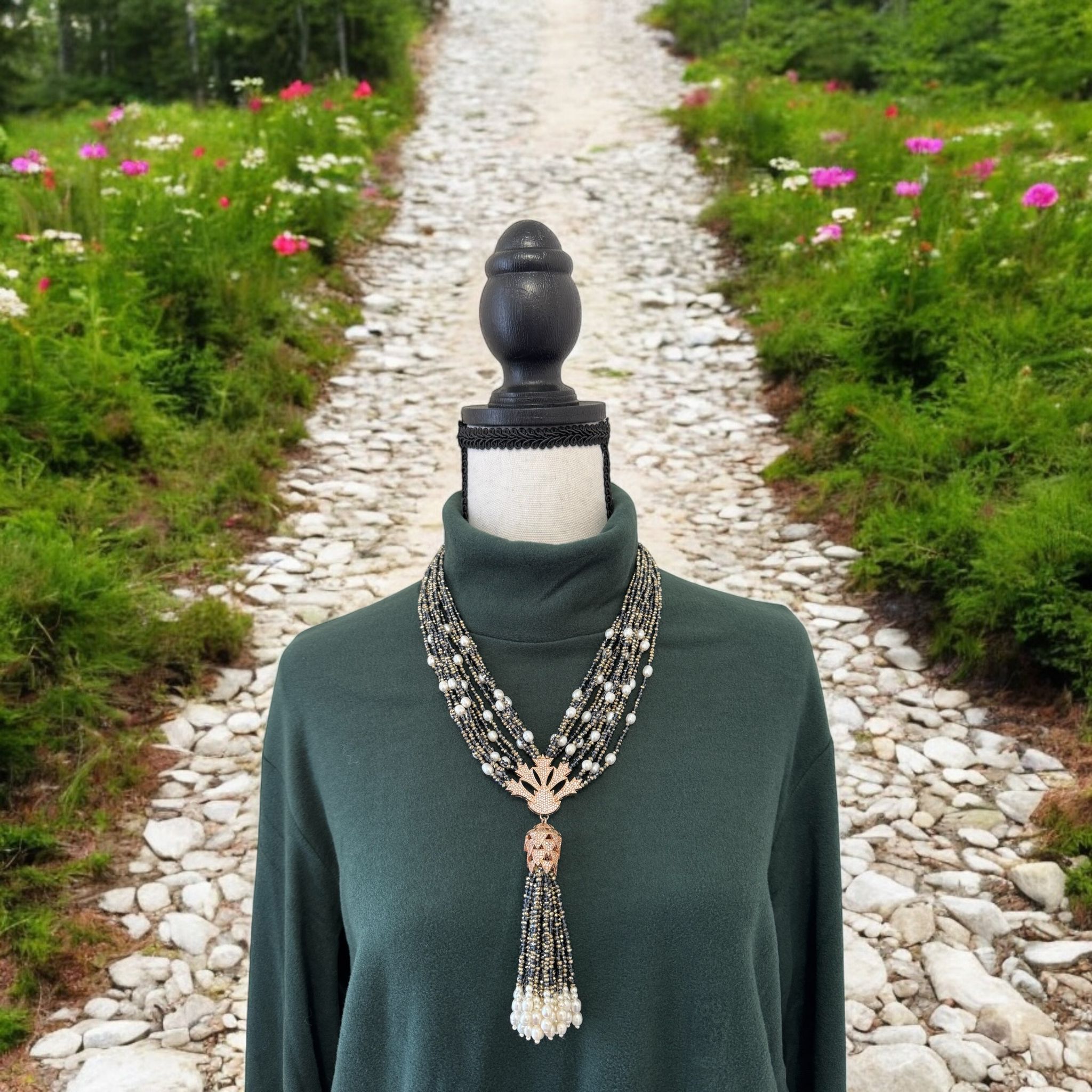 Fresh Water Pearl and Crystal with Necklace Large Pendant Rose Gold