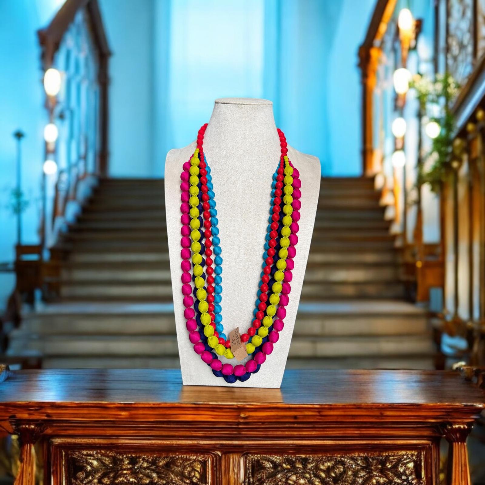 Silk Textile 5 Layer Multicolor Necklace