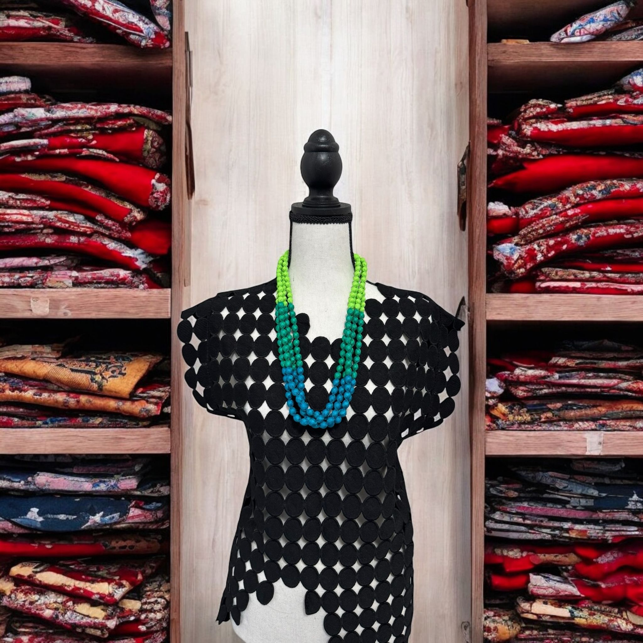 Silk Textile 4 Layer All Shades of Green Necklace