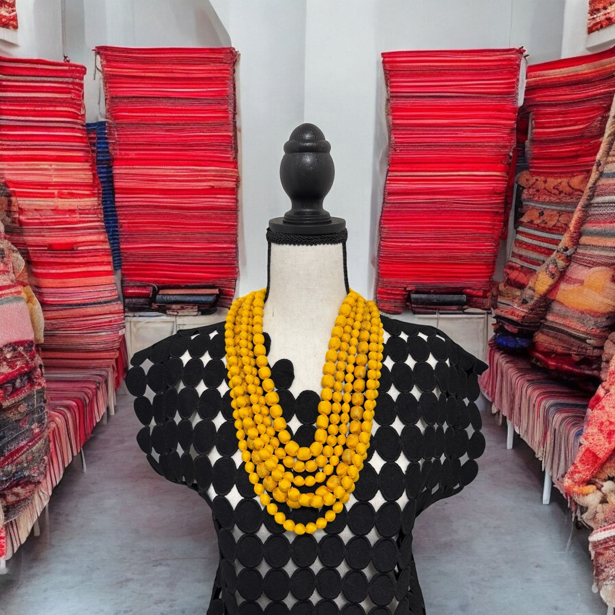 Jamawar Silk Textile 6 Layer Adjustable Tie-Up Necklace