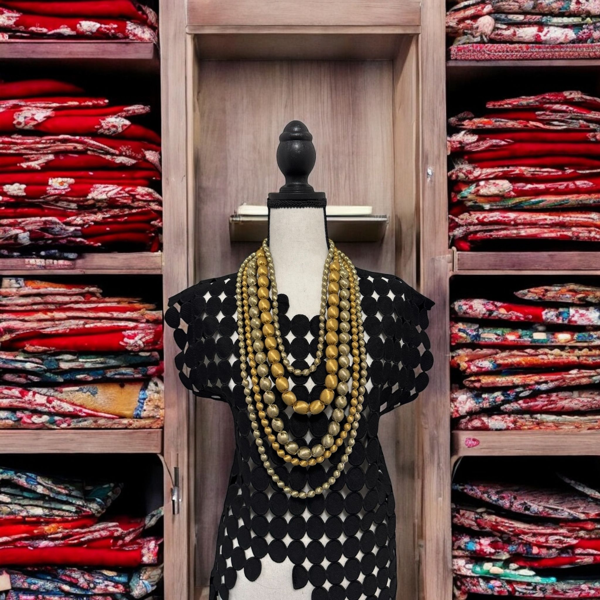 Tissue Silk Textile 5 Individual Lines Grouped Necklace